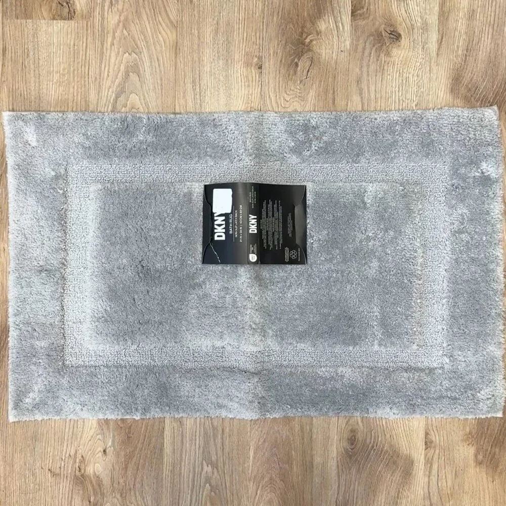 DKNY 21 x 34 Gray Non Slip Latex Back Bath Rug Mat Grey Charcoal